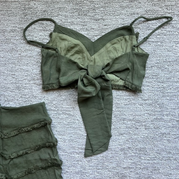 Army Green Ruffled Mini Skirt Set - Picture 2 of 3